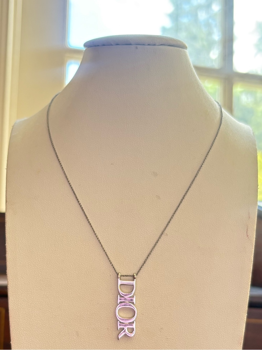 Dior Silver Vertical Logo Pendant Necklace